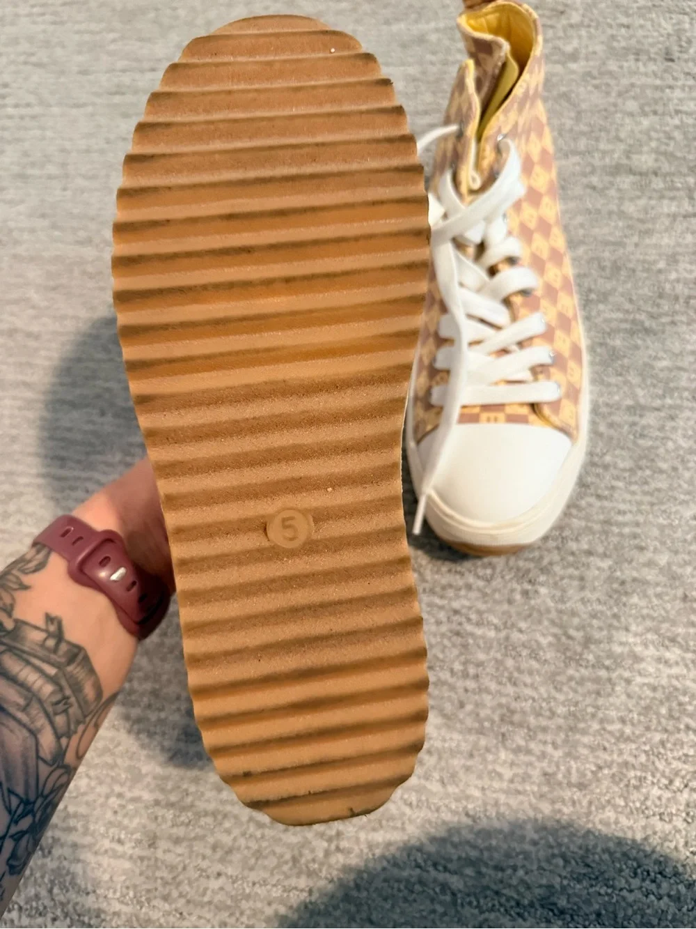 Cat & Jack Tan and Yellow Check High-Top Kids Sneakers